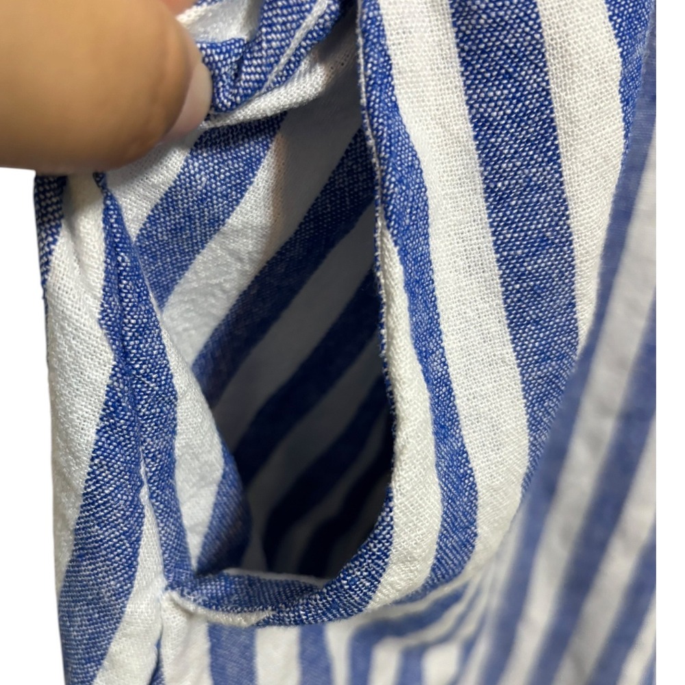 Old Navy Blue White Striped Linen Blend Mini Dress Petite S Sleeveless Pockets - Picture 6 of 10